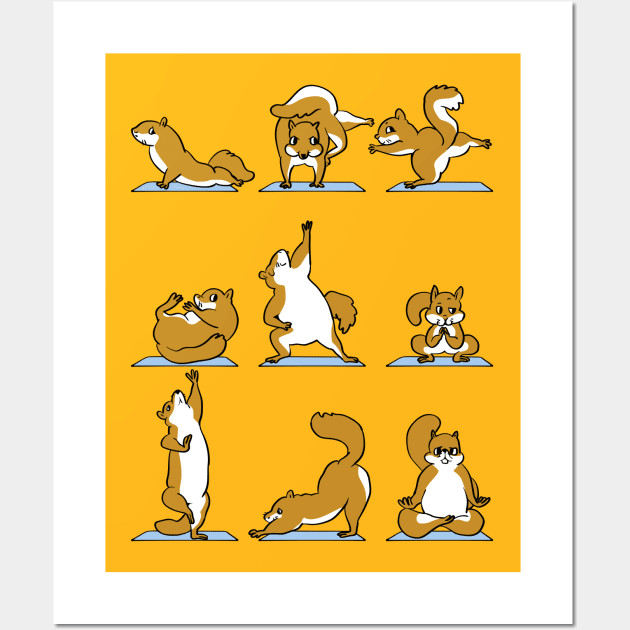 Squirrel Yoga Wall Art by huebucket